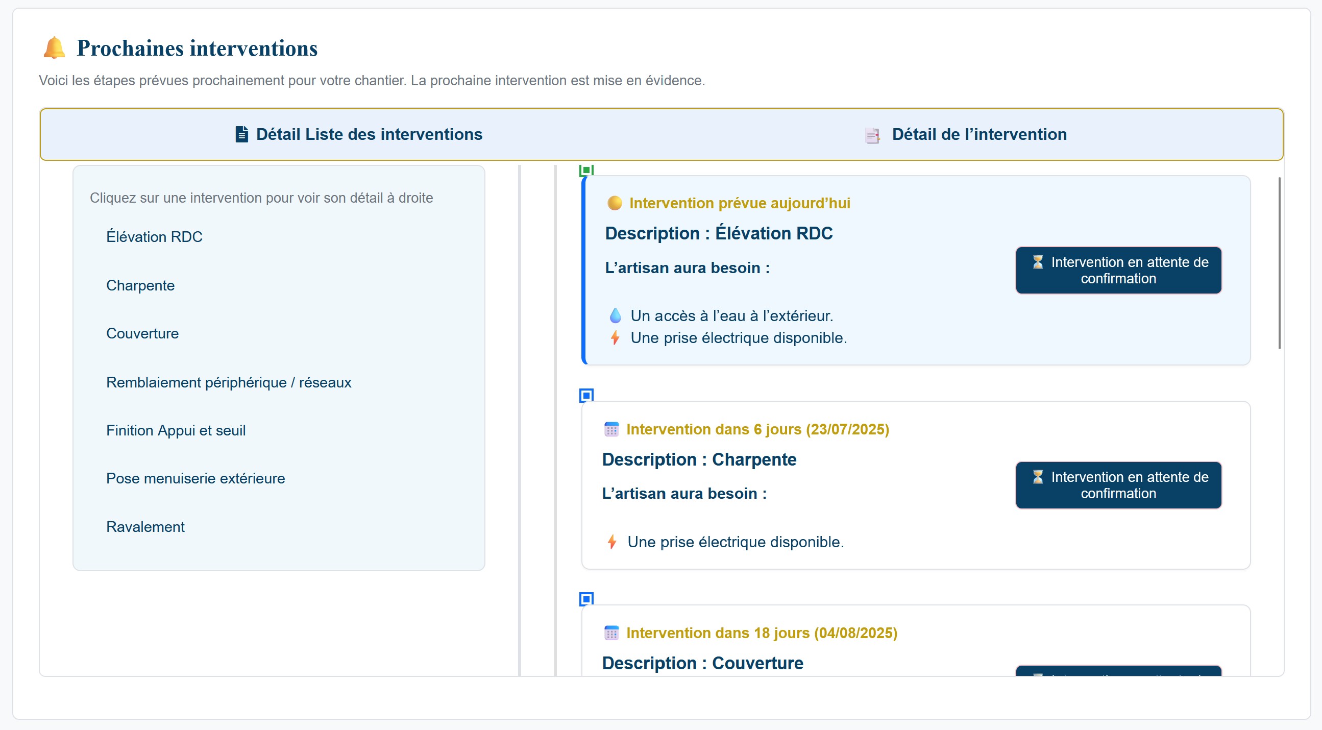 Interface de suivi de chantier Ouest Extension